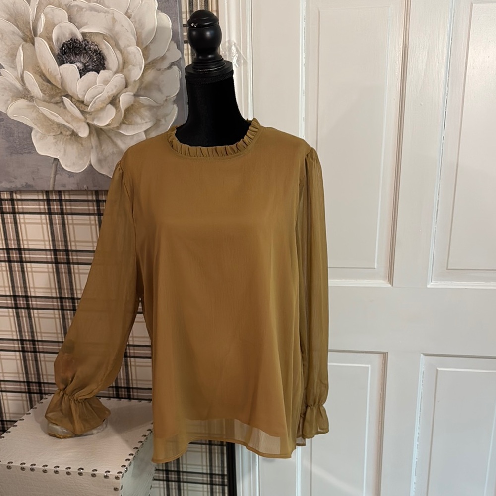 Golden Tan Blouse with Puff Sleeves and Relaxed Fit